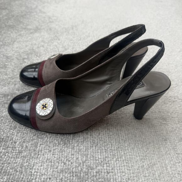 Brighton Shoes - Brighton Shoes Womens Size 7.5 Leather Suede Slingback Heels Made in Italy